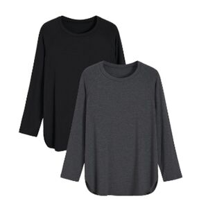 NWT Petite Woman's Long-Sleeve Buttery-soft Pajama Tops. Black & Charcoal Sz: LP